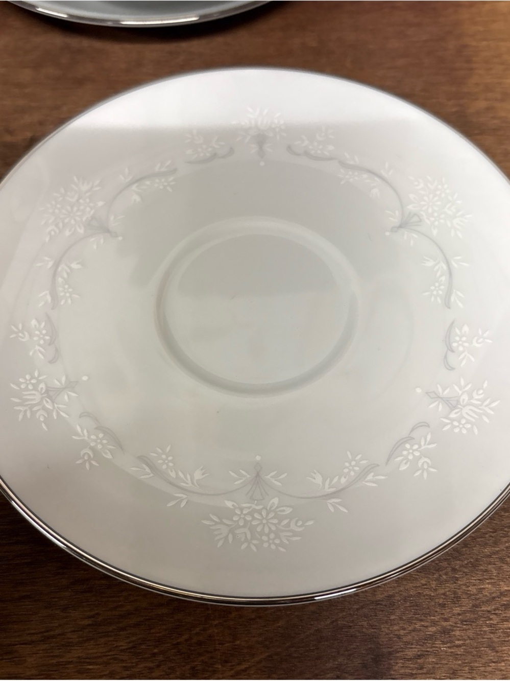 Noritake Japan Porcelain Teacup and Saucer Set with Silver Trim - Picture 3 of 5